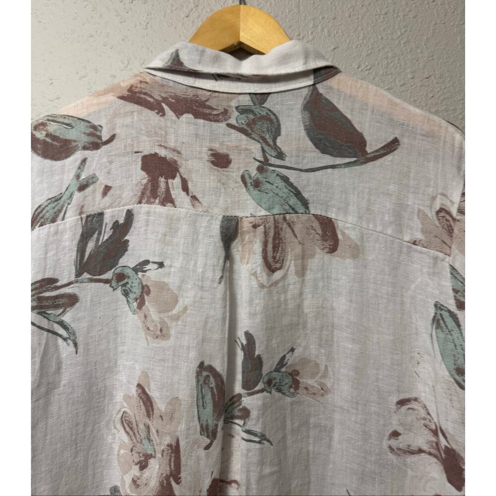 Milio Milano 100% Linen Floral Midi Shirt Dress Women's Large Cottage Feminine - Picture 8 of 8